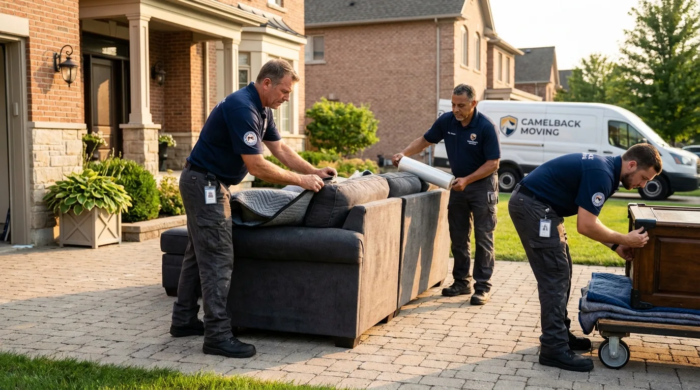 Large estate moving crew wrapping furniture in Fountain Valley, CA