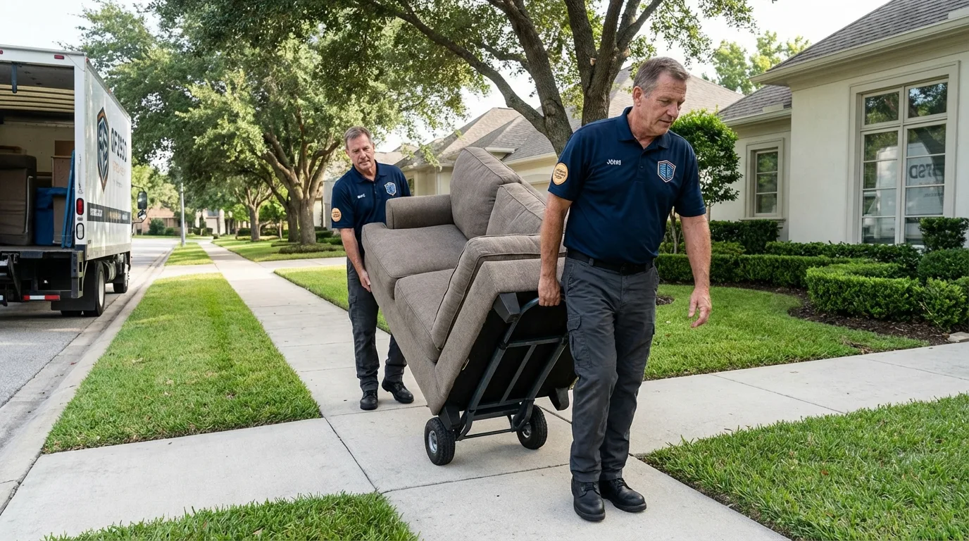 Local residential moving crew loading furniture in Fountain Valley, CA